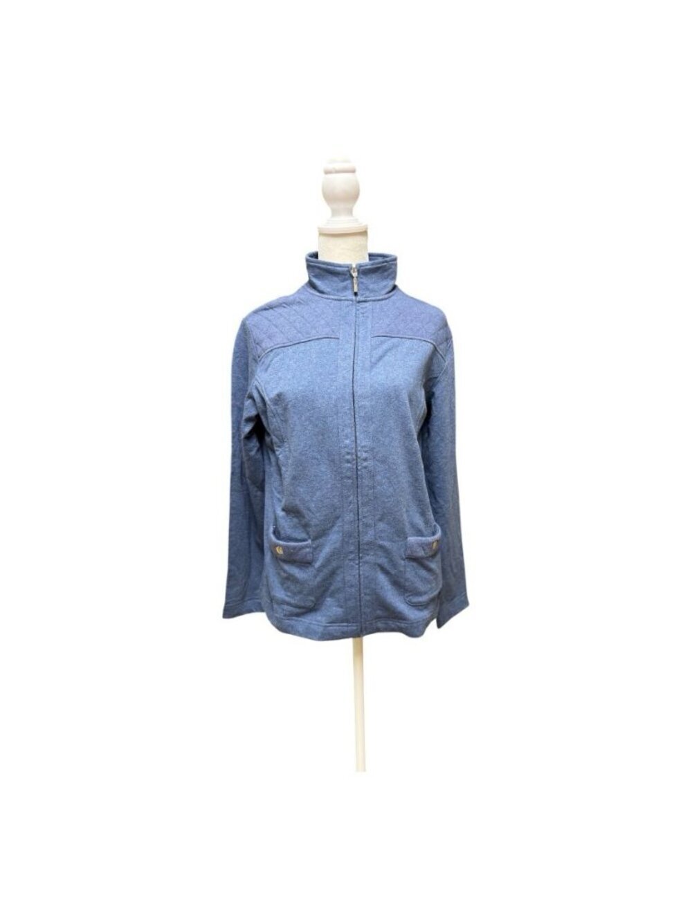 Karen Scott Sport Quilted Full Zip Jacket Heather Indigo Blue Small NWT